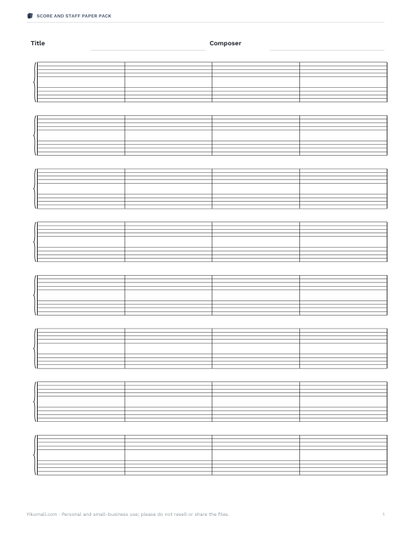 Preview of Printable Grand Staff Paper