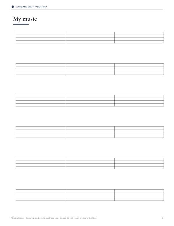 Preview of Large Staff Paper Printable