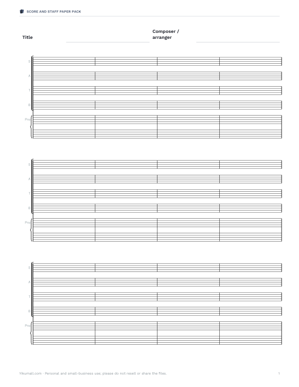 Preview of Printable SATB and Piano Staff Paper