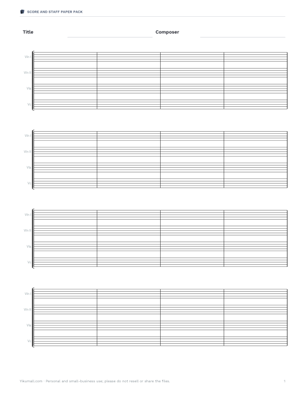 Preview of String Quartet Staff Paper Printable
